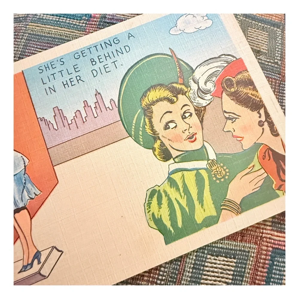 Vintage Original 1940’s Unused‎ Linen Humor Postcard, Kitchy Ephemera